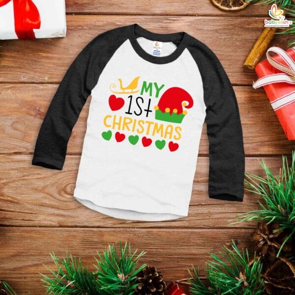 My First Christmas T-Shirt | Santa Hat Print Full Sleeve Baby Tee | Festive Holiday Outfit for Boys & Girls – Babywish - Image 4