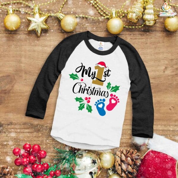 My First Christmas T-Shirt | Adorable Footprint Design Full Sleeve Baby Tee | Festive Holiday Outfit for Boys & Girls – Babywish - Image 3