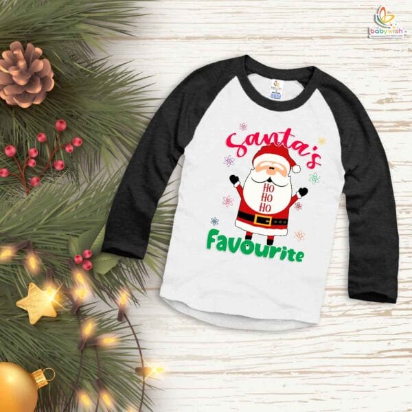 My First Christmas T-Shirt | Santa’s Favourite HO HO HO Print Full Sleeve Baby Tee | Cute Holiday Outfit for Boys & Girls – Babywish - Image 4