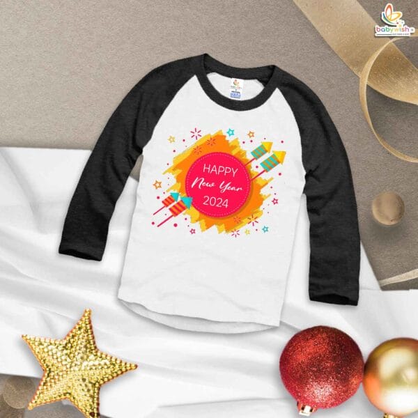My First New Year T-Shirt | Happy New Year Firecracker Print Full Sleeve Baby Tee | Festive Winter Outfit for Boys & Girls – Babywish - Image 3