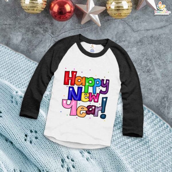 My First New Year T-Shirt | Happy New Year! Print Full Sleeve Baby Tee | Winter Festival Outfit for Boys & Girls – Babywish - Image 3