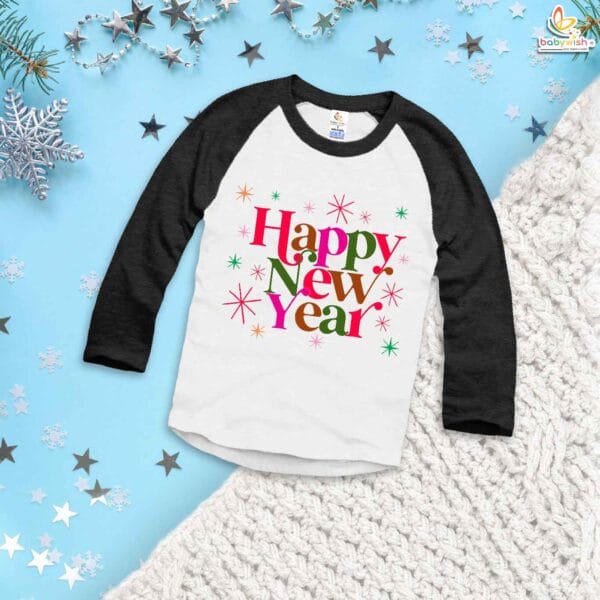 My First New Year T-Shirt | Happy New Year Print Full Sleeve Baby Tee | Winter Celebration Outfit for Boys & Girls – Babywish - Image 3