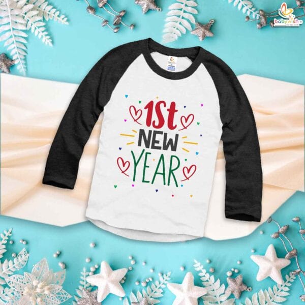 My First New Year T-Shirt | 1st New Year Print Full Sleeve Baby Tee | Winter Celebration Outfit for Baby Boys & Girls – Babywish - Image 3