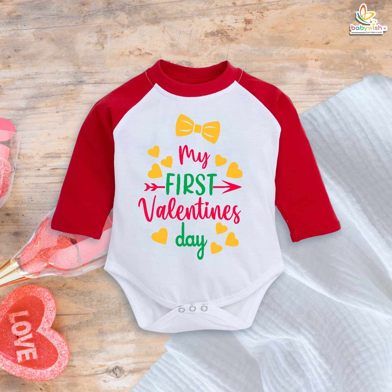 Babywish Valentine Day Full Sleeves Romper Clothes My First Valentine Day Full Sleeve Bodysuit My First Valentine day