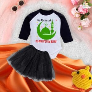 Newborn girls tutu skirt Full Sleeve romper Eid print onesies bodysuits for baby 0 to 12 months