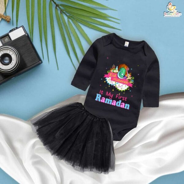 Newborn girls tutu skirt Full Sleeve romper Eid print onesies bodysuits for baby 0 to 12 months - Image 2
