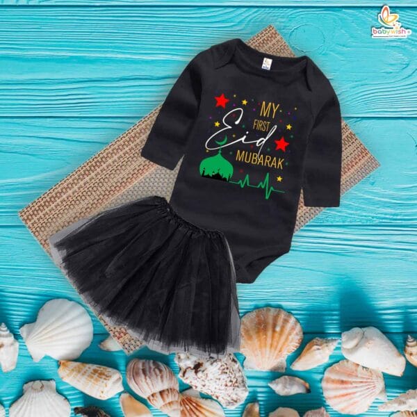 Newborn girls tutu skirt Full Sleeve romper Eid print onesies bodysuits for baby 0 to 12 months - Image 2