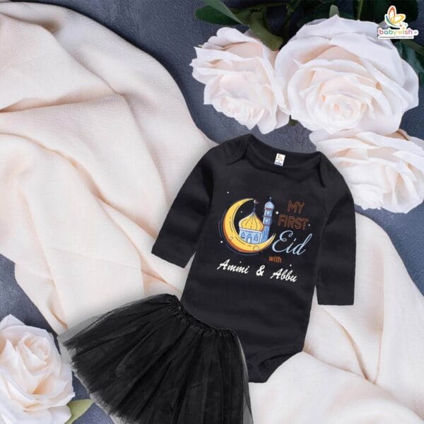 Newborn girls tutu skirt Full Sleeve romper Eid print onesies bodysuits for baby 0 to 12 months - Image 2