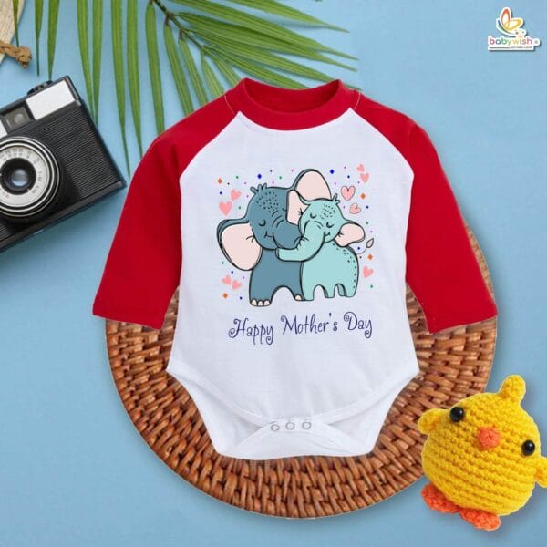 My First Mother’s Day Baby Romper – Full Sleeve Elephant Mom and Baby Print Bodysuit for Newborn Infant Girl or Boy – Adorable Mother’s Day Gift Outfit – Babywish - Image 3