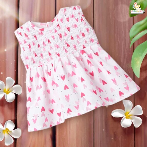 Babywish Baby Girl Cotton Frock Newborn Girl Knee Length Sleeveless Dress Heart Theme Printed - Image 8