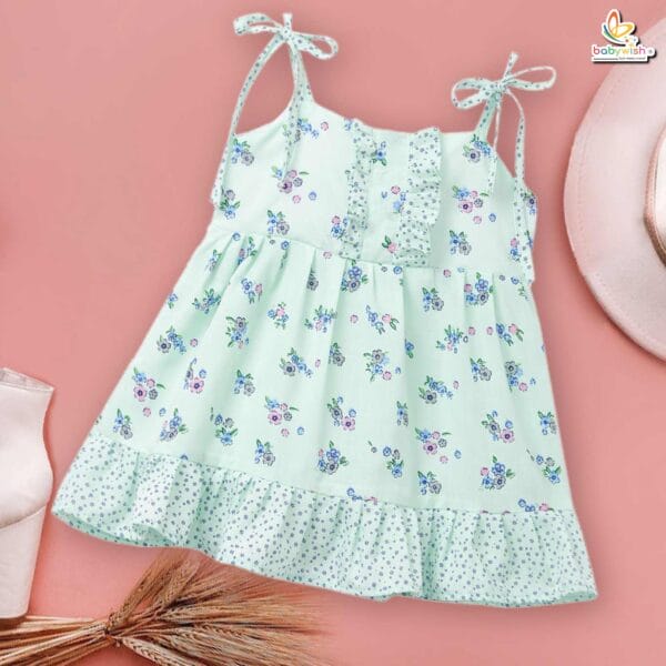 Babywish Baby Girl Cotton Frock Newborn Girl Knee Length Sleeveless Dress Floral Theme Printed - Image 2