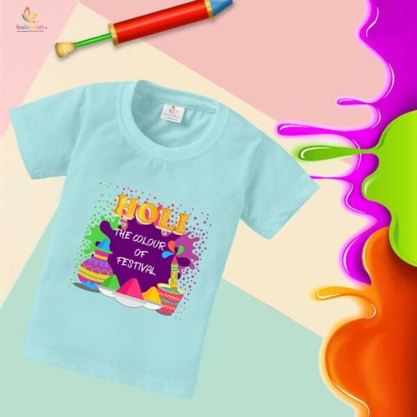 Holi T-shirt for Kids Unisex Holi Topwear Outfit Printed Half Sleeve Tshirt Dress for Boy n Girl "Holi is the Colorful Festivals" - Image 4