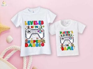 Fathers Day Special Combo White T-Shirts Sets for Father and KId Combo Pack of 2 |  Leveled Up to SUPER DADDIO |