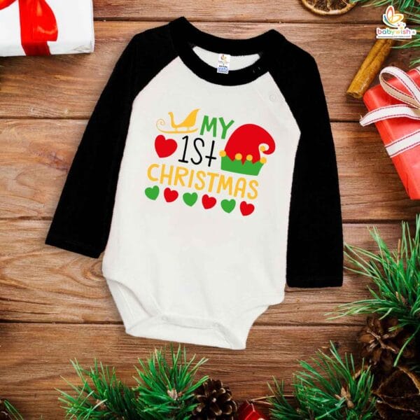 Babywish Christmas Romper Clothes My First Merry Bodysuit Romper My first Christmas Hat Print - Image 3