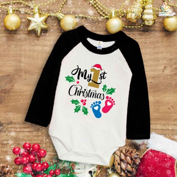 Babywish Christmas Romper Clothes My First Merry Bodysuit Romper My First Christmas Foot Print - Image 4