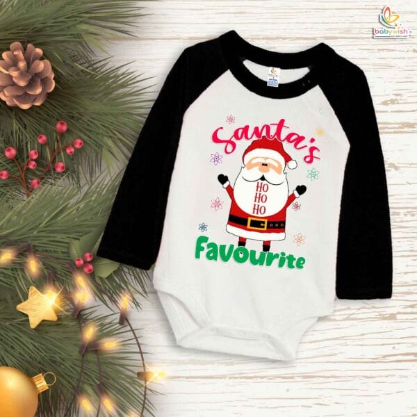 Babywish Christmas Romper Clothes My First Merry Bodysuit Romper Santa's Favourite HO HO HO Print - Image 3