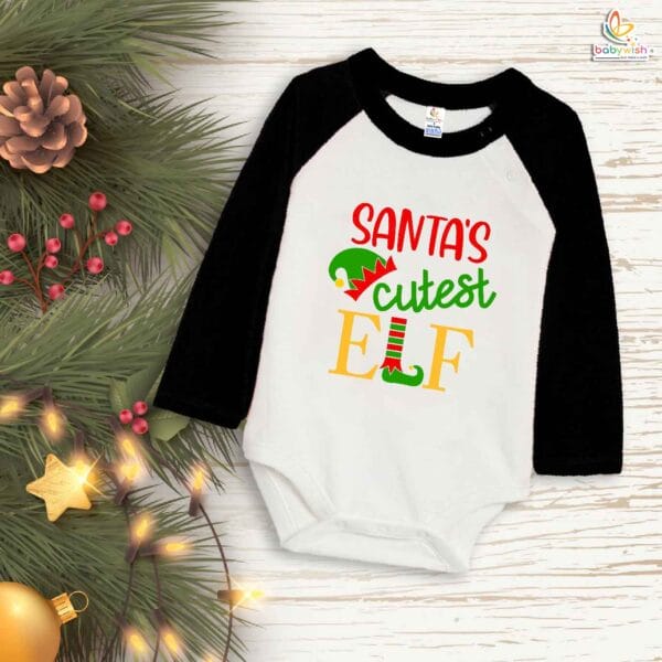 Babywish Christmas Romper Clothes My First Merry Bodysuit Romper Santa's cutest ELF Print - Image 3