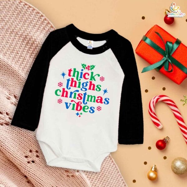 Babywish Christmas Romper Clothes My First Merry Bodysuit Romper Thick thighs Christmas vibes - Image 3