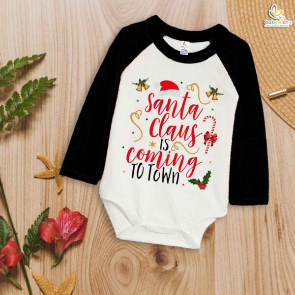 My First Christmas Romper | Santa Claus Is Coming to Town Bodysuit for Baby Boys & Girls | Festive Holiday Outfit – Babywish - Image 3