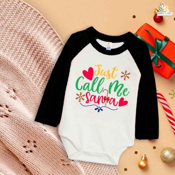 My First Christmas Romper | Just Call Me Santa Print Bodysuit for Baby Boys & Girls | Festive Holiday Outfit – Babywish - Image 3