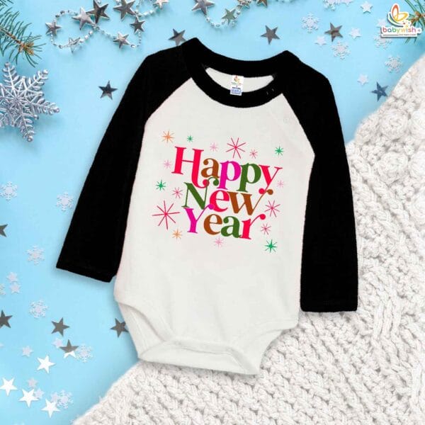 My First New Year Romper | Happy New Year Full Sleeve Baby Bodysuit | Winter Celebration Outfit for Baby Boys & Girls – Babywish - Image 3