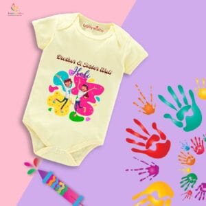 Baby First Holi Romper Clothes Baby holi festival Bodysuits Newborn Outfit Envelop Neck Half Sleeve Unisex Onesies "Brother's & Sister Wali Holi"