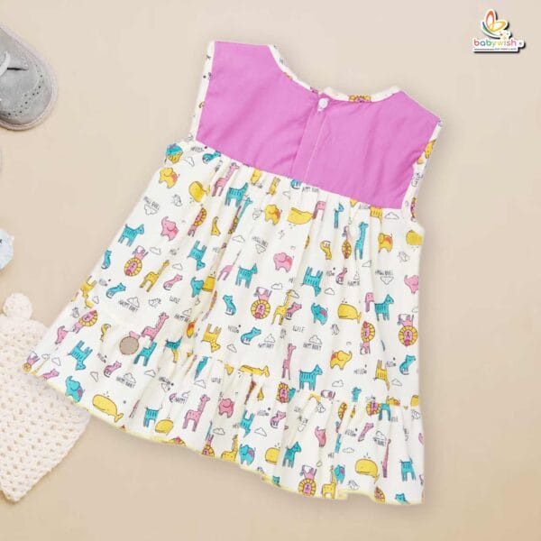 Babywish Baby Girl Cotton Frock Newborn Girl Knee Length Sleeveless Dress Jungle Theme Printed - Image 3