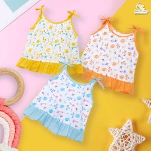 Babywish Baby Girl Cotton Frock Newborn Girl Knee Length Sleeveless Dress Animal Theme Printed