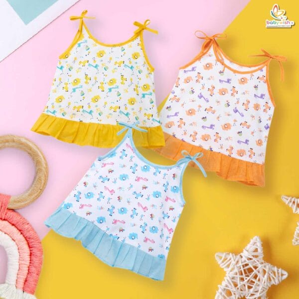 Babywish Baby Girl Cotton Frock Newborn Girl Knee Length Sleeveless Dress Animal Theme Printed