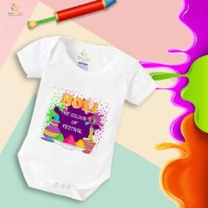 Baby First Holi Romper Clothes Baby holi festival Bodysuits Newborn Outfit Envelop Neck Half Sleeve Unisex Onesies "Holi is the Colorful Festivals"
