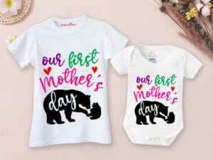 Mothers Day Special Combo White T-Shirts and Romper Sets for Mother and baby Combo Pack of 2