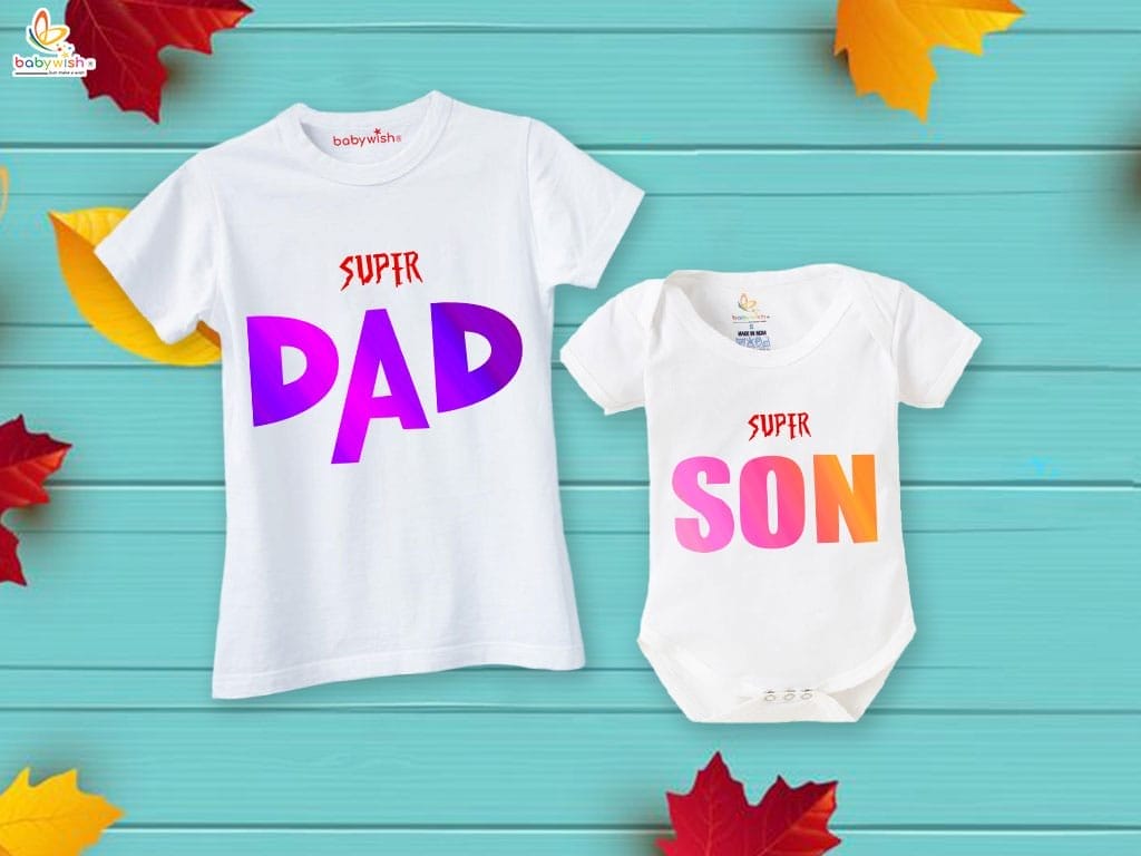 Fathers Day Special Combo White T-Shirts and Romper Sets for Father and baby Combo Pack of 2 | Super DAD Super SON|