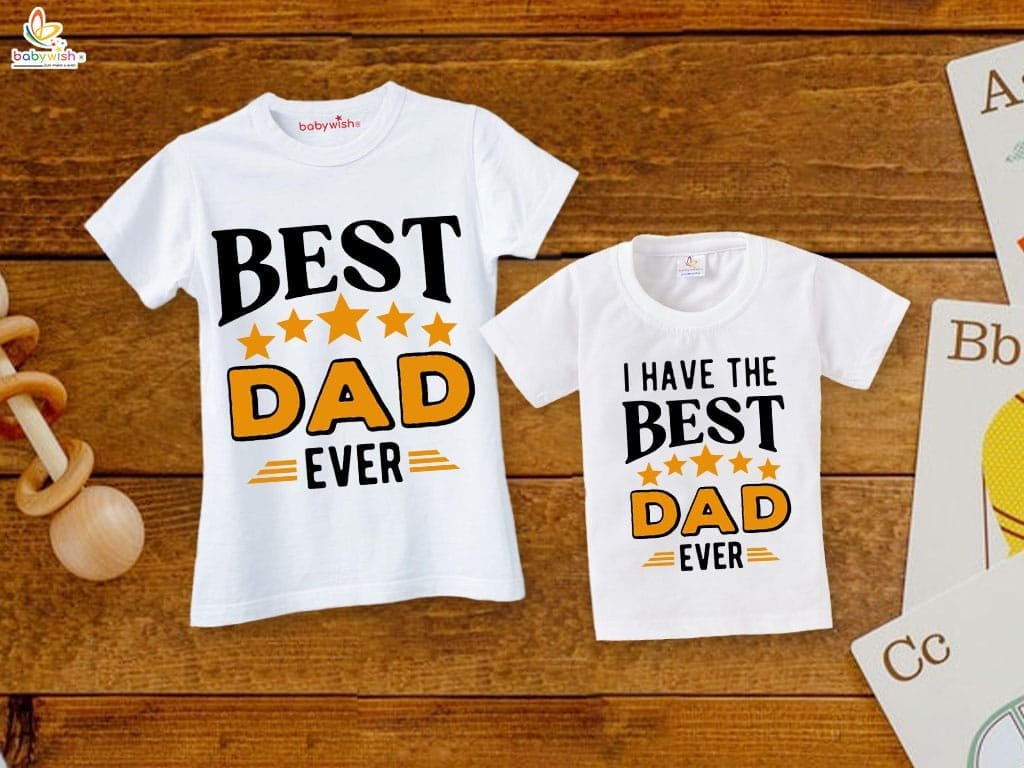 Fathers Day Special Combo White T-Shirts Sets for Father and KId Combo Pack of 2 | I Have The Best Dad Ever |