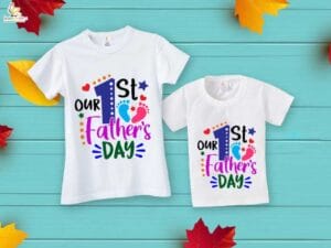 Fathers Day Special Combo White T-Shirts Sets for Father and KId Combo Pack of 2 | Our 1st Father's Day Foot Print|