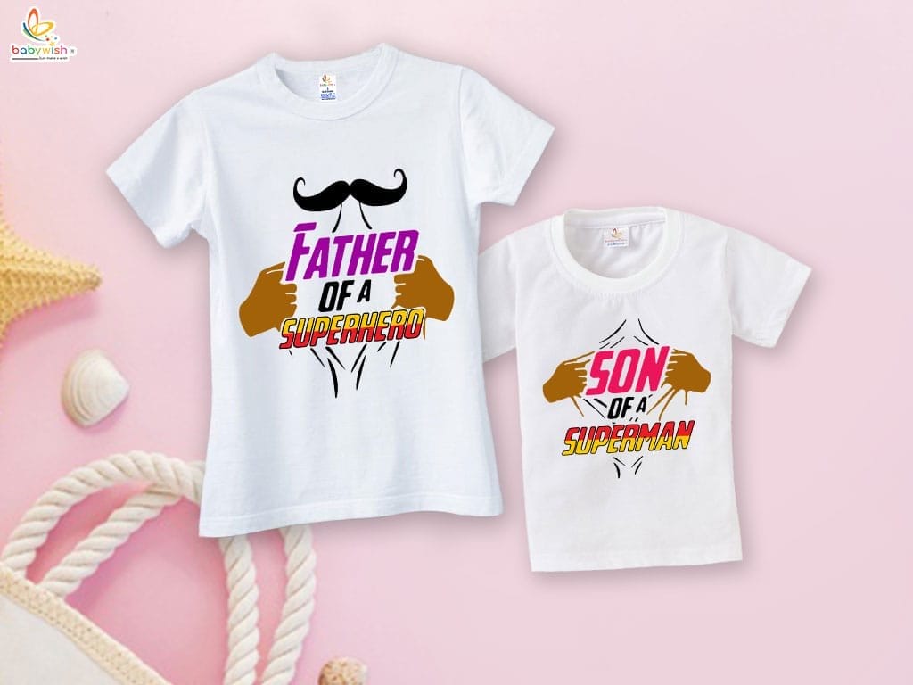 Fathers Day Special Combo White T-Shirts Sets for Father and KId Combo Pack of 2 | Father of a Superhero & Son of a Superman|