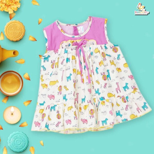 Babywish Baby Girl Cotton Frock Newborn Girl Knee Length Sleeveless Dress Jungle Theme Printed - Image 2