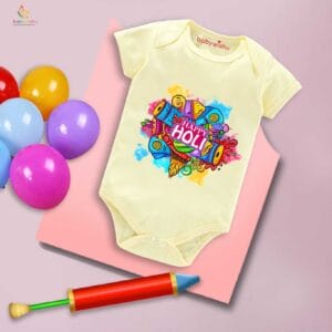 Baby First Holi Romper Clothes Baby holi festival Bodysuits Newborn Outfit Envelop Neck Half Sleeve Unisex Onesies "Music in Holi"