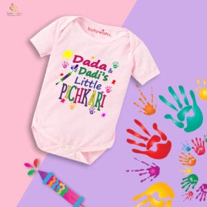 Baby First Holi Romper Clothes Baby holi festival Bodysuits Newborn Outfit Envelop Neck Half Sleeve Unisex Onesies "Grandpa's Little Pichkari"