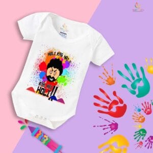 Baby First Holi Romper Clothes Baby holi festival Bodysuits Newborn Outfit Envelop Neck Half Sleeve Unisex Onesies "Holi Kab Hai Kab Hai Holi"