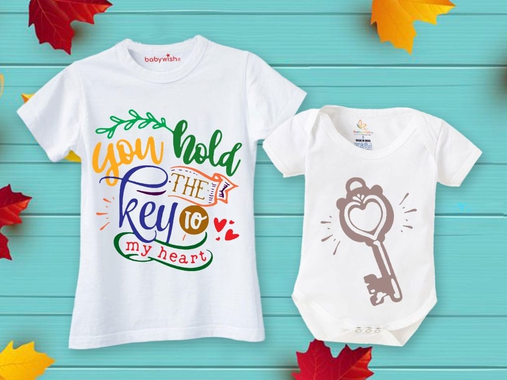 Mothers Day Special Combo White T-Shirts and Romper Sets for Mother and baby Combo Pack of 2