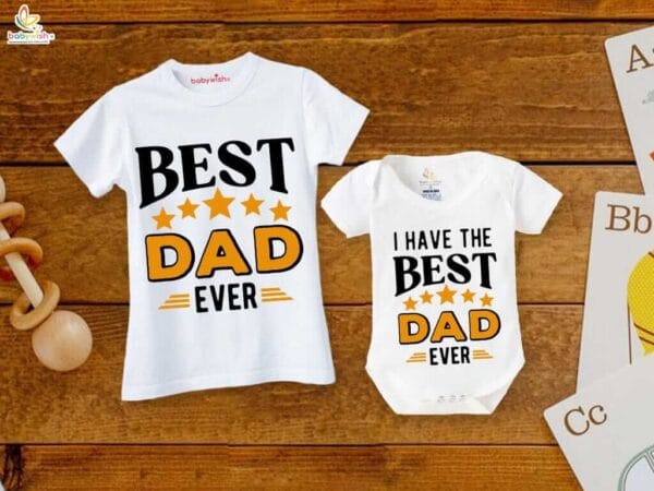Fathers Day Special Combo White T-Shirts and Romper Sets for Father and baby Combo Pack of 2 |  I Have The Best Dad Ever |