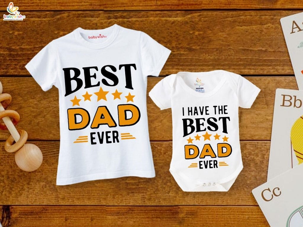 Fathers Day Special Combo White T-Shirts and Romper Sets for Father and baby Combo Pack of 2 | I Have The Best Dad Ever |
