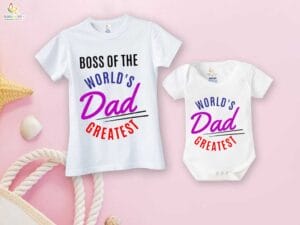 Fathers Day Special Combo White T-Shirts and Romper Sets for Father and baby Combo Pack of 2 |  WORLD'S GREATEST DAD |