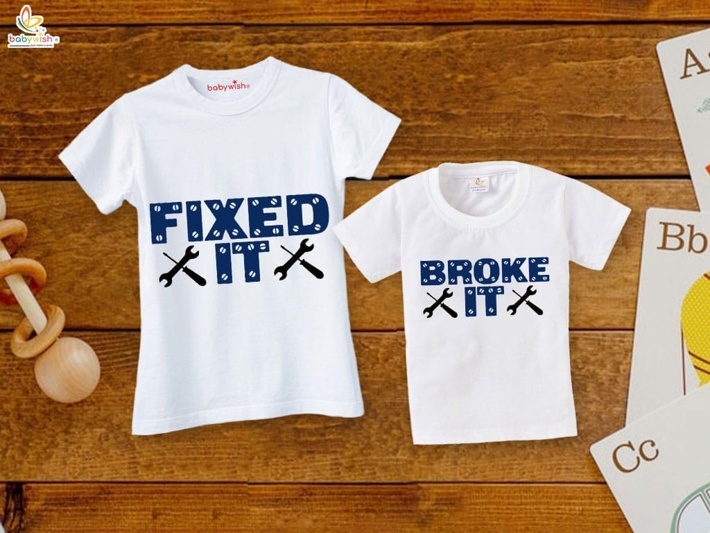 Fathers Day Special Combo White T-Shirts Sets for Father and KId Combo Pack of 2 | BROKE IT FIXED IT|