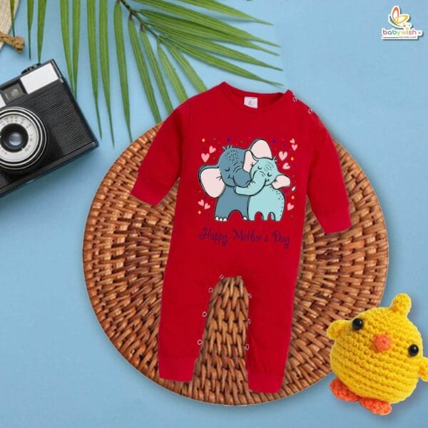 My First Mother’s Day Baby Romper – Full Body Elephant Mom and Baby Print Bodysuit for Newborn Infant Girl or Boy – Adorable Mother’s Day Gift Outfit – Babywish - Image 2