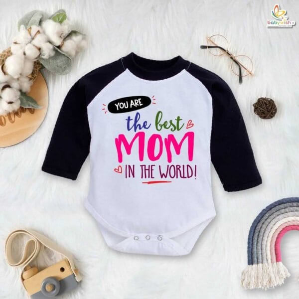 My First Mother’s Day Baby Romper – Full Sleeve “The Best Mom’s Day” Bodysuit for Newborn Infant Girl or Boy – Adorable First Mother’s Day Gift Outfit – Babywish - Image 2