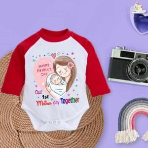 My First Mother’s Day Baby Romper – Full Sleeve “1st Mother’s Day Together” Bodysuit for Newborn Infant Girl or Boy – Adorable First Mother’s Day Gift Outfit – Babywish