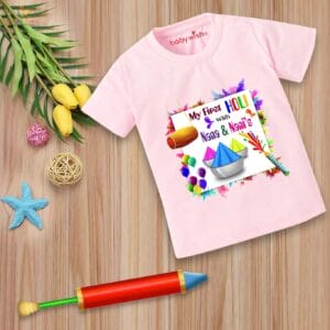 Holi T-shirt for Kids Unisex Holi Topwear Outfit Printed Half Sleeve Tshirt Dress for Boy n Girl "Holi With Nani & Nana"