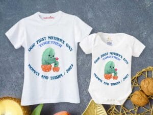 Mothers Day Special Combo White T-Shirts and Romper Sets for Mother and baby Combo Pack of 2