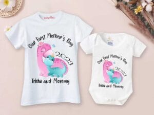 Mothers Day Special Combo White T-Shirts and Romper Sets for Mother and baby Combo Pack of 2